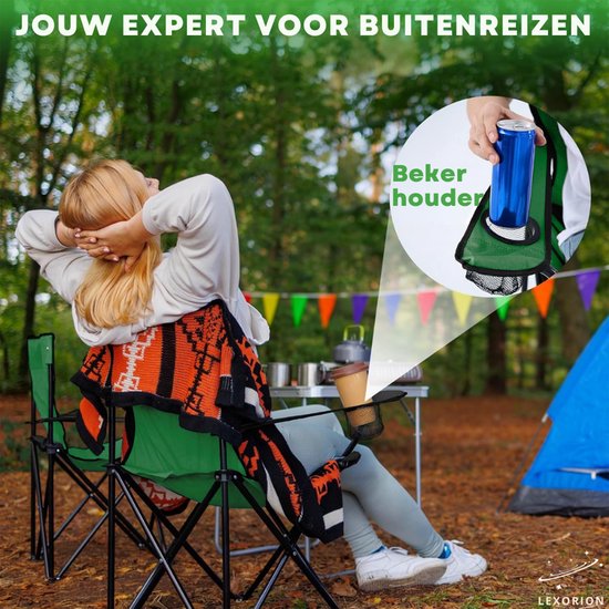 Lexorion Campingstoel - Kampeerstoel - Campingstoelen Set van 2 - Opvouwbaar Campingstoel - Strandstoel - Draagvermogen 120 kg - Klapstoel - Vouwstoel - Camping - Kamperen - Visstoel - Klapstoelen - Festival Stoel - Groen van Merkloos — afbeelding 2