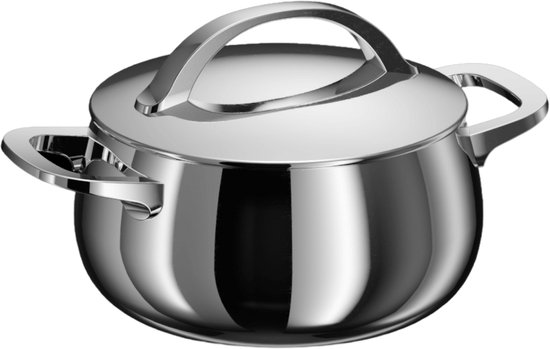 Casserole BergHOFF Belly 18 cm - Induction - Acier inoxydable avec couvercle - Compatible induction et tous feux - Compatible four - Compatible lave-vaisselle - 2,8 L