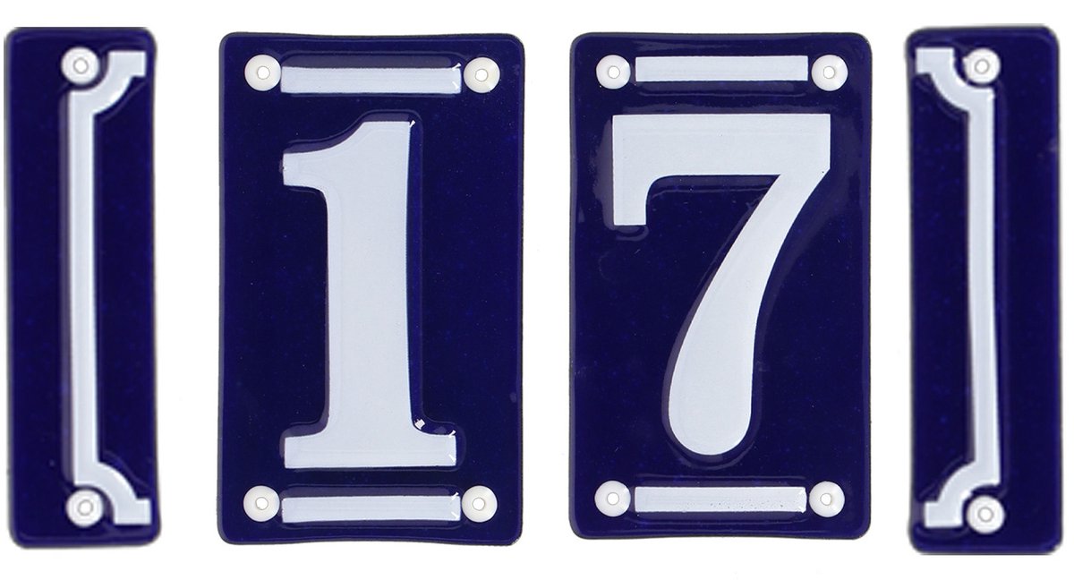 Best for Boots huisnummer 17 met sierrand - Oudhollands - emaille - blauw/wit
