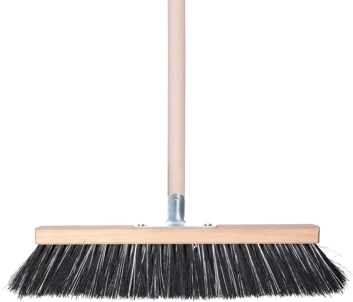 Buemag Terrastegels bezem Arenga Elaston - 40 cm - met houten steel van 140 cm - Voor beton en keramische tegels - Geen krassen