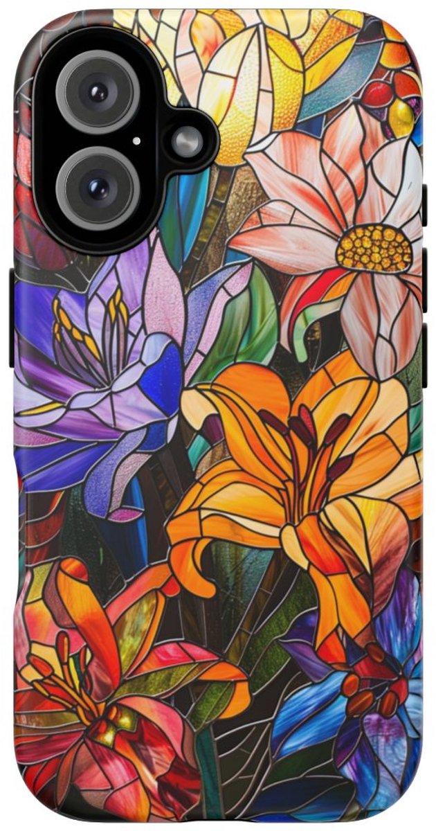 Levendig Gebloemd Glas-in-Lood Ontwerp – Telefoonhoesje Geschikt voor iPhone 16
