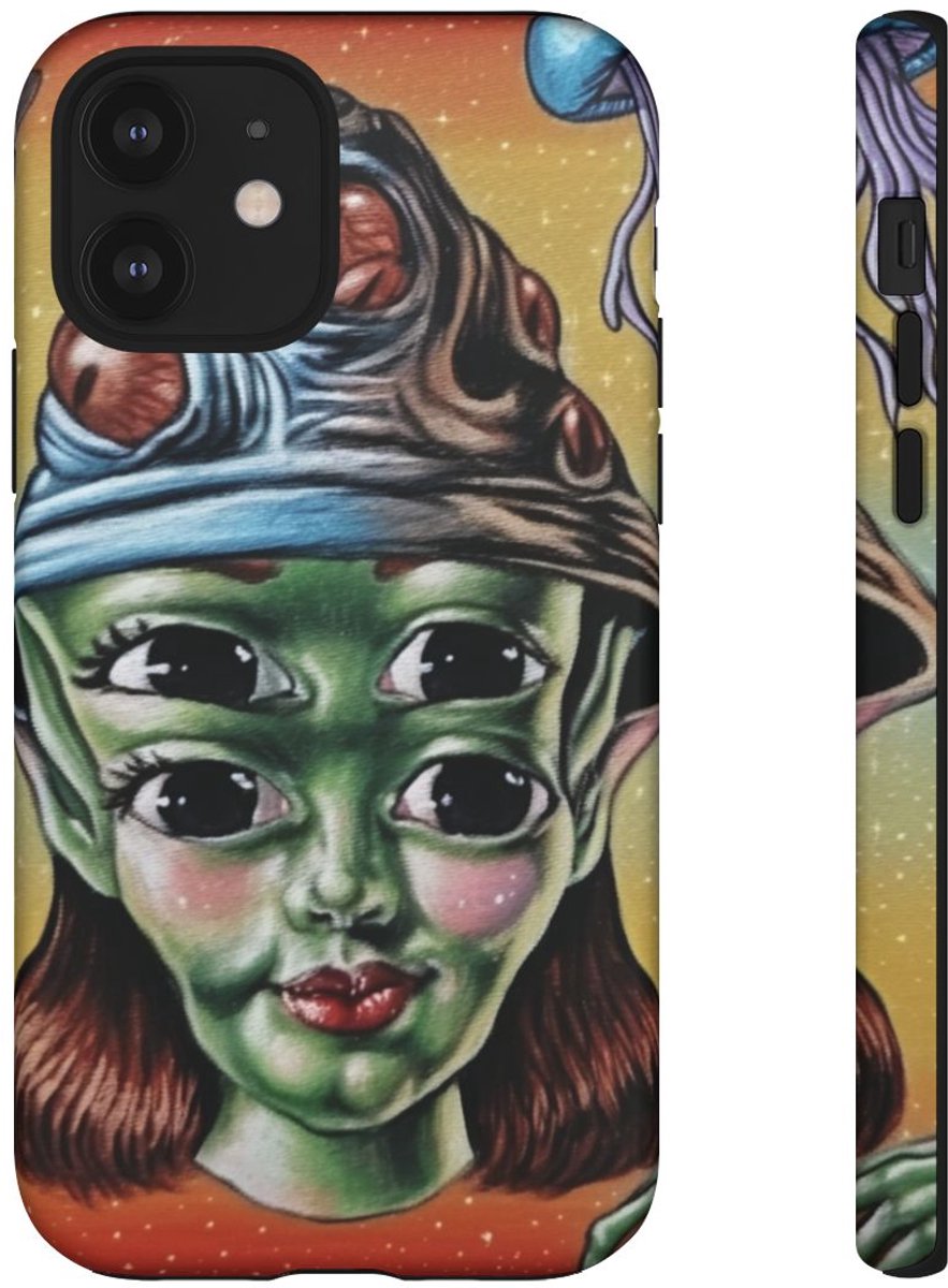 Vierogige Alien met Kosmische Elementen – Telefoonhoesje Geschikt voor iPhone 12