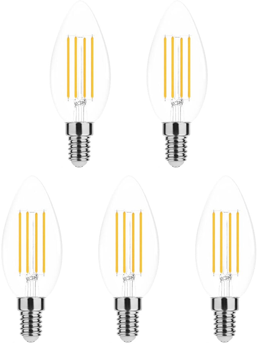 Modee E14 LED Lamp 4W - 470lm - 4000K - Neutraal Wit - LED Filament Kaarslamp B35 - Vervangt 40W Halogeen Gloeilamp - 5 stuks