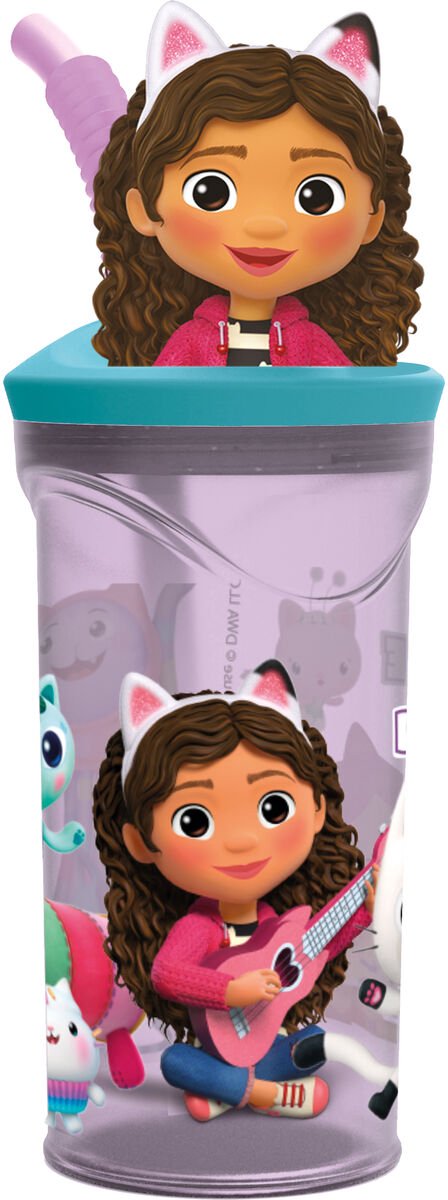 Gabby's Poppenhuis Drinkbeker met rietje – 360 ml – Herbruikbaar – Met 3D-figuur – BPA-vrij – Tumbler voor kinderen vanaf 4 jaar – Transparant paars