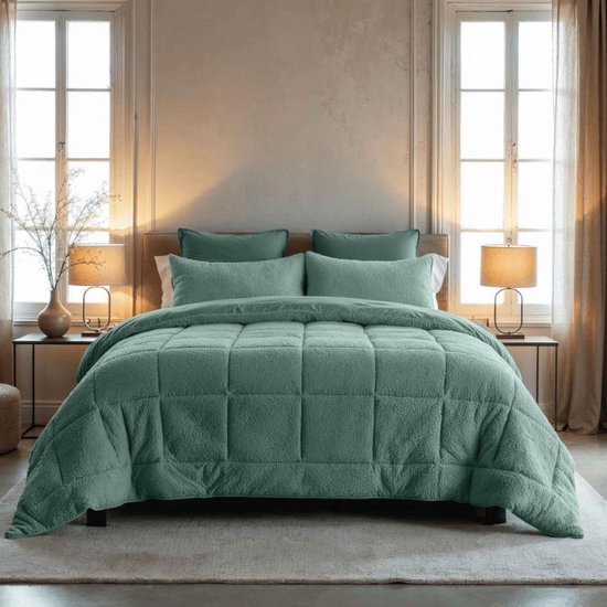 Thuys – Dekbed 200x200 – Dekbedovertrek 200x200 Tweepersoons – Zomerdekbed – 200cm x 200cm x 4cm – Groen