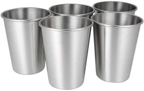 Tasse en acier inoxydable - Tasses en acier inoxydable - Mugs en acier inoxydable - Empilable - Alternatief au jetable - Solide et durable - 350 ml - Set de 5