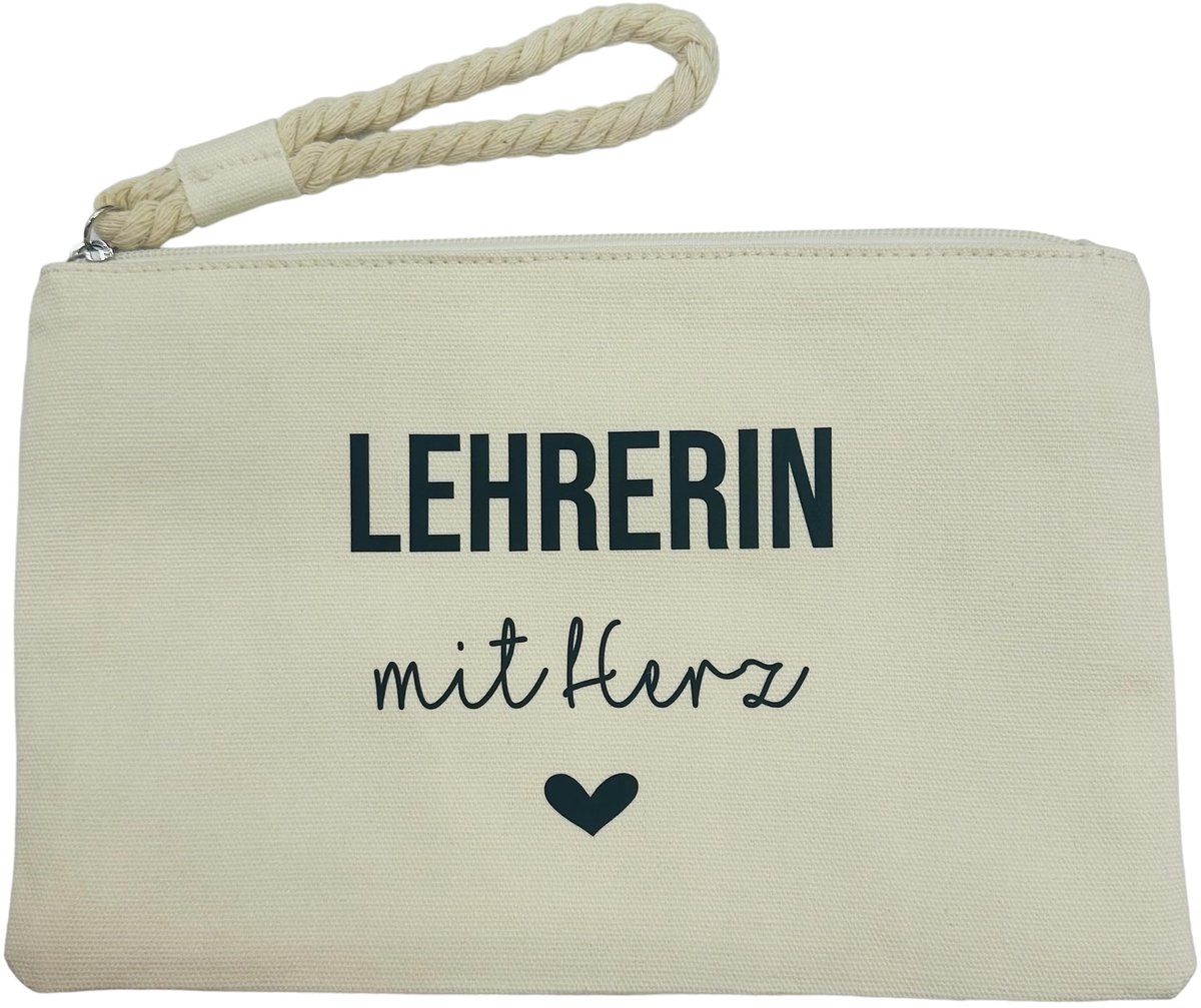 NeLi Leraar met Hart Tas met Handvat, Cadeau voor Leraren, Klein Bedankje Afscheidscadeau Clutch Crème