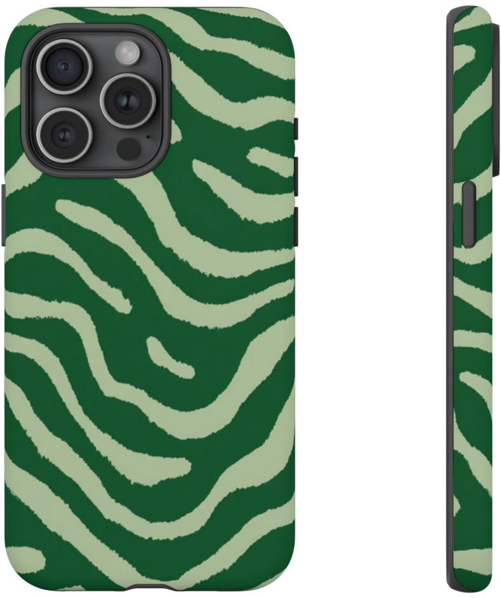 Groen Golvend Strepenpatroon – Telefoonhoesje Geschikt voor iPhone 15 Pro Max