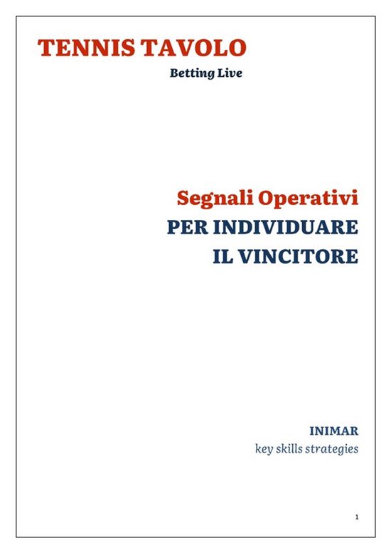 Tennis Tavolo. Segnali Operativi nel Bet live - cover