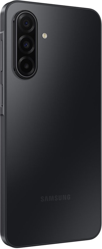 Zwarte Samsung Galaxy A17 5G, achterkant met driedubbele camera.