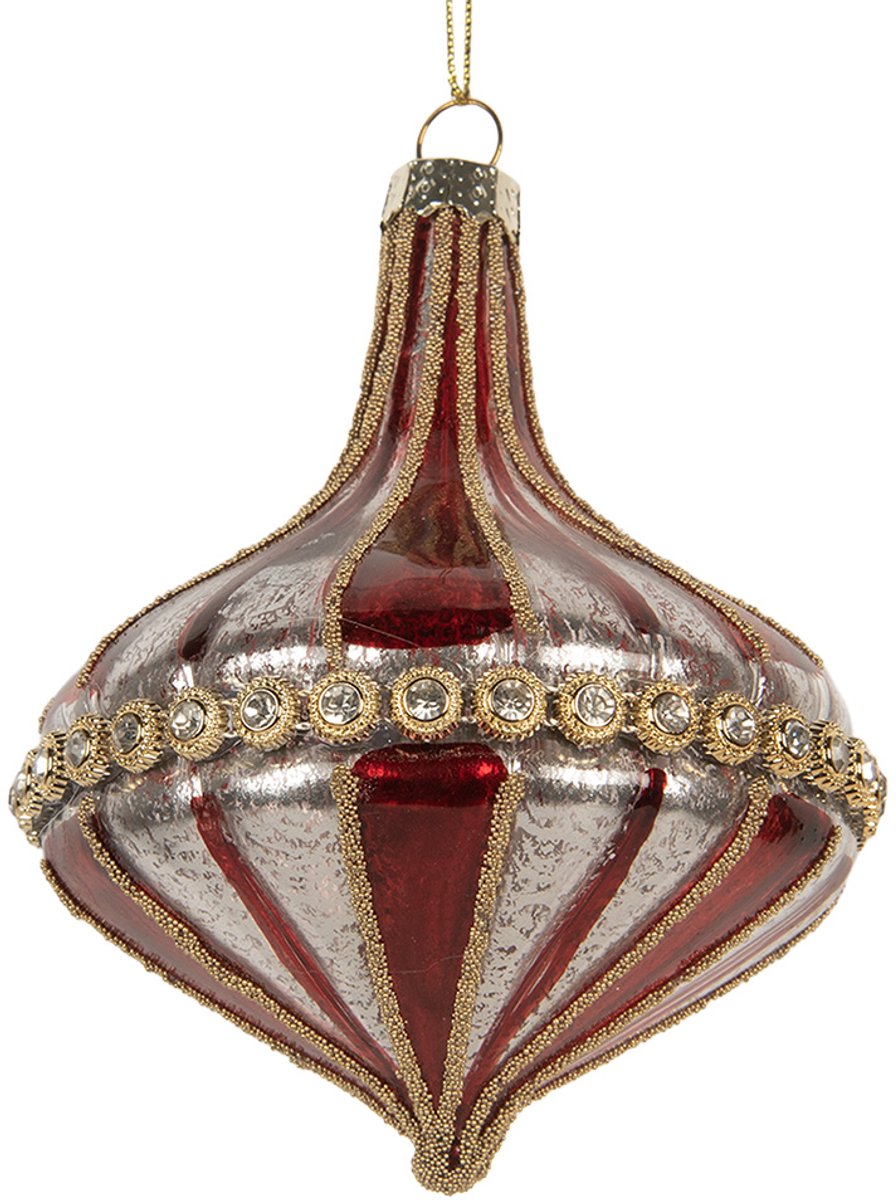 Clayre & Eef Kerstbal Overig Ø 9x11 cm Rood Wit Glas Kerstballen