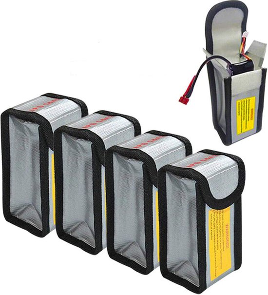 Lot de 4 sacs de rangement antidéflagrants pour batteries Lipo 125 mm, argentés et modernes