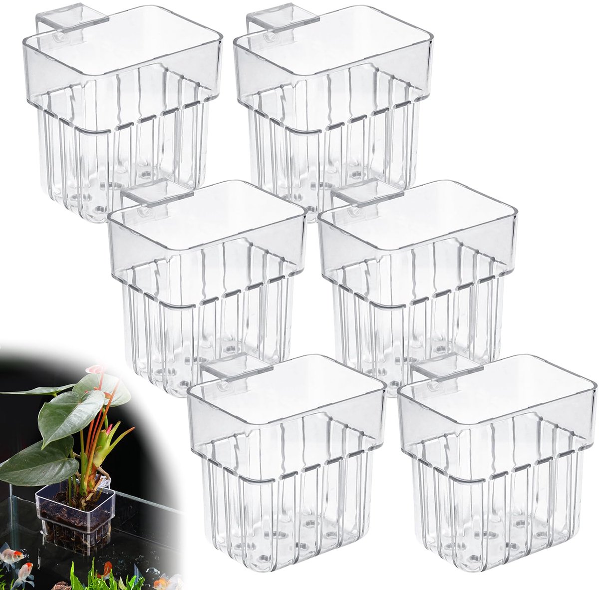 SVG commerce 6 stuks aquariumplantenhouders, waterplantenhouders met haken, aquariumplantenhouder voor aquarium, hangende waterplantenbakken met gat voor waterplanten, plantenhangers