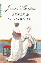 Voorpagina van 'Sense & Sensibility' door Jane Austen, met twee vrouwen in Regency-kleding.