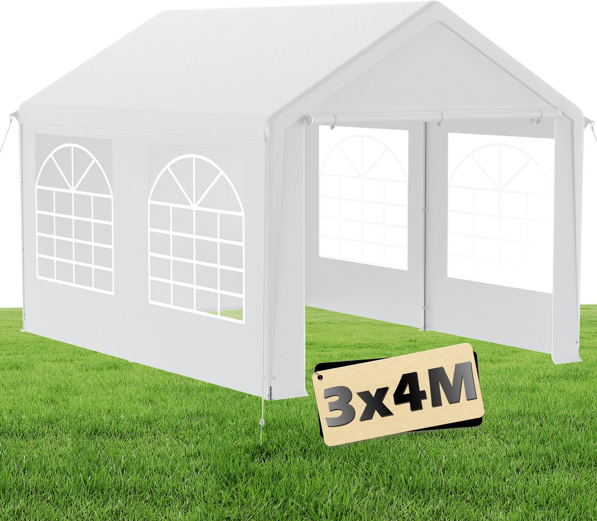 Premium partytent paviljoen met zijpanelen, waterdichte tuintent, grote tent, compacte tent, shelter, PE dak, 3 x 4 m - Wit