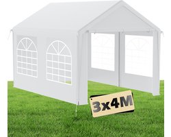 Premium partytent paviljoen met zijpanelen, waterdichte tuintent, grote tent, compacte tent, shelter, PE dak, 3 x 4 m - Wit