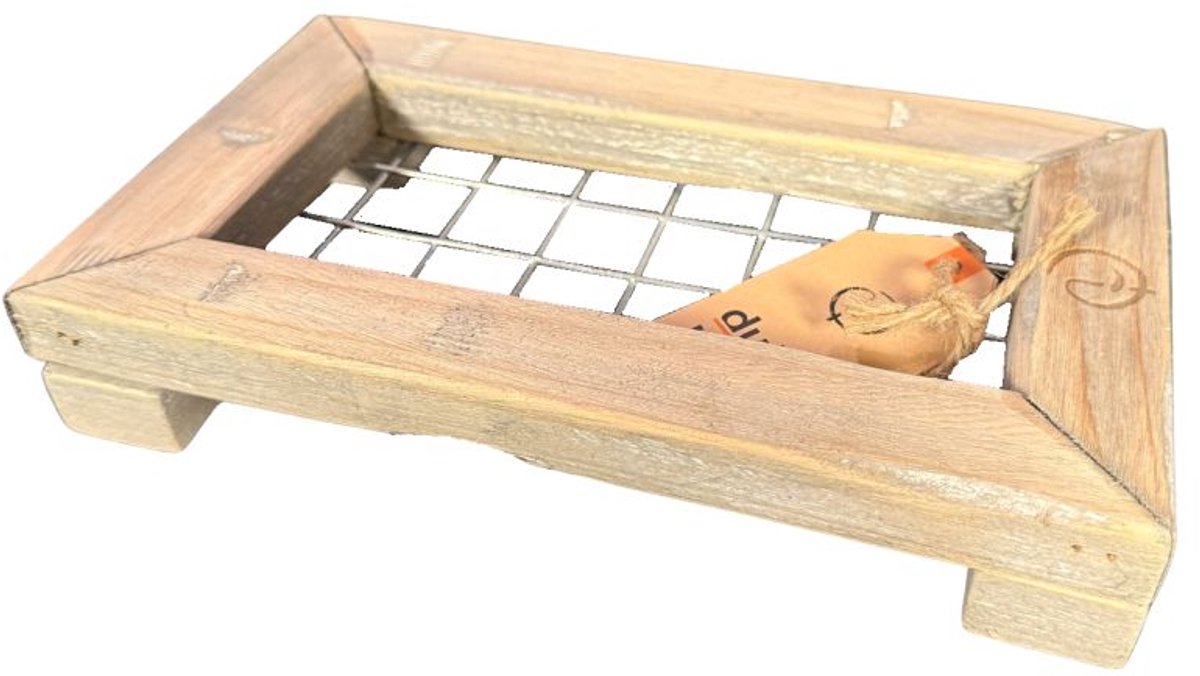 Zeepbakje, robuust hout en metaal – Dutch Mood stijl - 23 x 13.5 x 4 cm