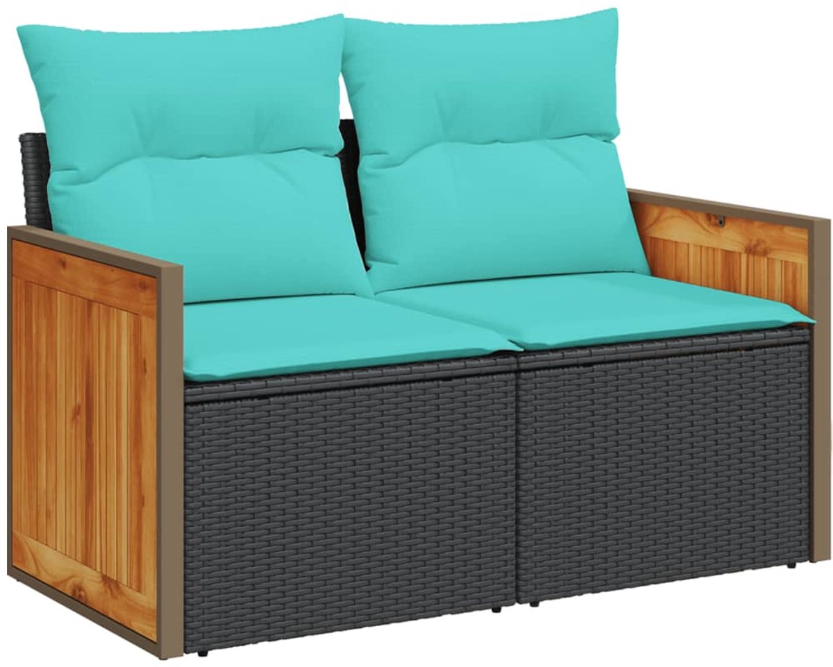 vidaXL - Tuinbank - met - kussens - 2-zits - poly - rattan - zwart