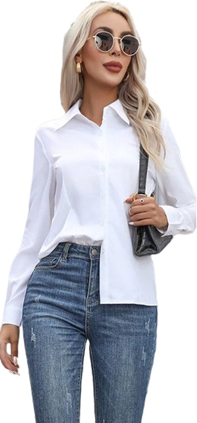 Casual Dames Blouse Wit - Overhemd - Mode - Fashion - Maat M