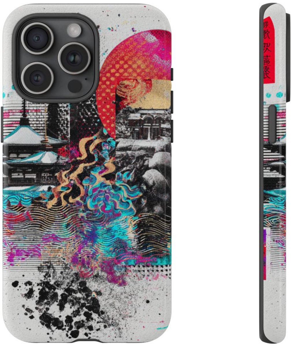 Abstracte Japanse Zen Tuin Collage – Telefoonhoesje Geschikt voor iPhone 15 Pro Max