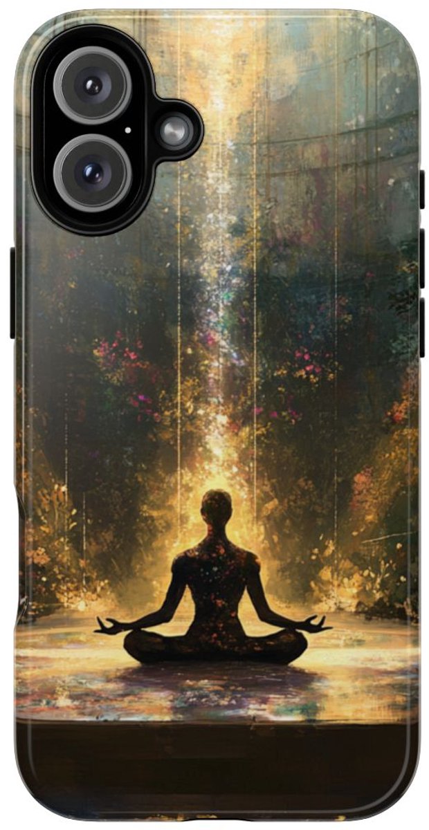 Mediterende Silhouet met Stralend Licht – Telefoonhoesje Geschikt voor iPhone 16 Plus