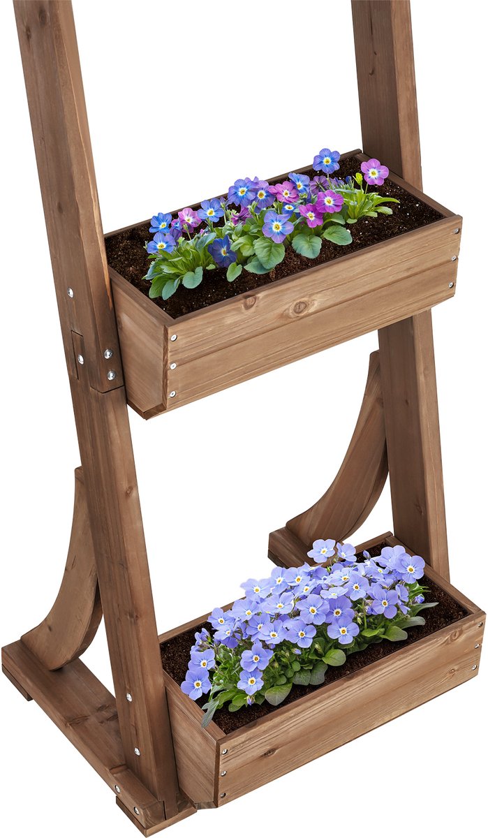 tectake® Verticale Tuin Flora - Met 3 Plantenbakken voor Bloemen, Kruiden of Groenten - Bruin - 60 x 49 x 140 cm - Kweekbak voor Moestuin - Bloembakken van Gelakt Dennenhout - Inclusief Vliesdoek/Worteldoek - Weerbestendig en Stabiel – foto 3