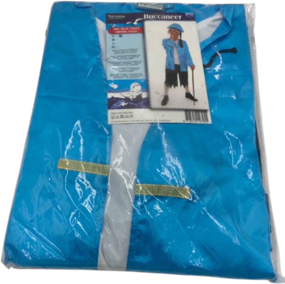 Boekanier Verkleedkostuum – Piraat Outfit – Zwarte Broek, Blauwe Jas & Hoofddoek – Maat S