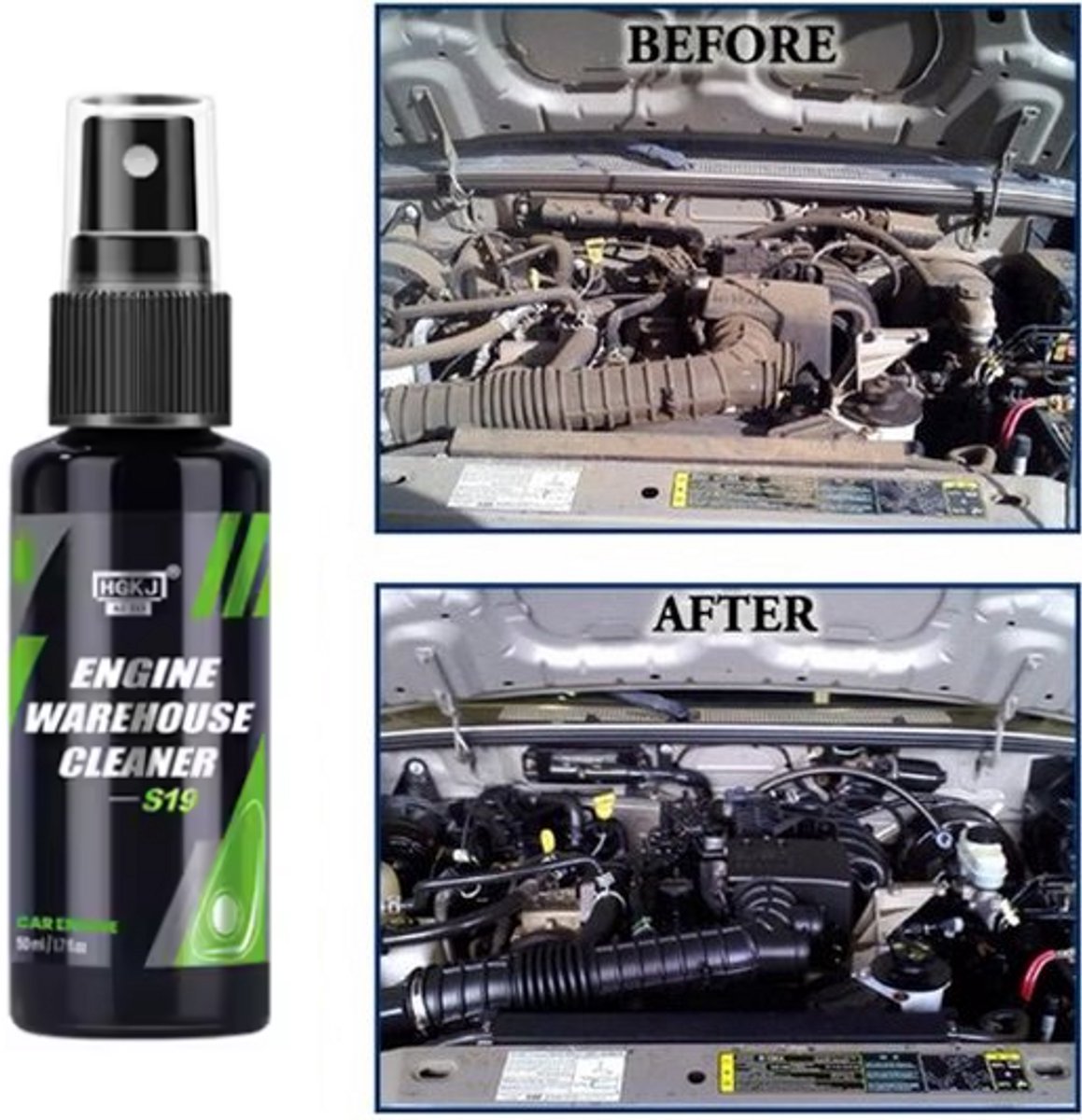 TLVX Krachtige Auto Motorruimte Reiniger Spray 50ML / Snel en effectief verwijderen van Vet / Vuil / Vlekken / Motor Ontvetten / Schoonmaken onder de Motorkap / Langdurige Bescherming Auto / Engine Cleaner Protector / Kunststof Glans / Plastic