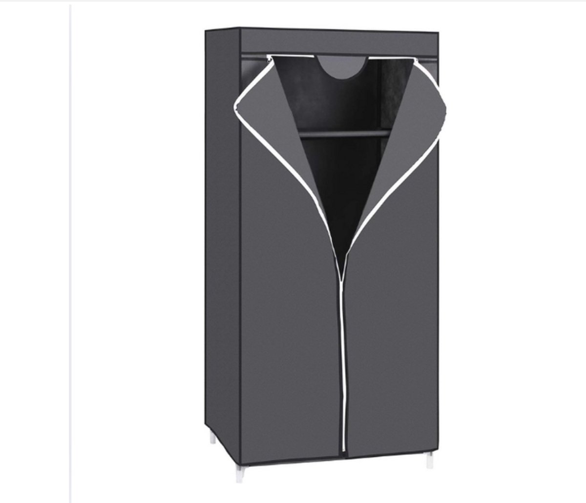 WNHB® Opvouwbare Stoffen Kledingkast Grijs 75x45x160 cm - Kast met Kledingrail en Opbergruimte voor Slaapkamer en Kleedkamer