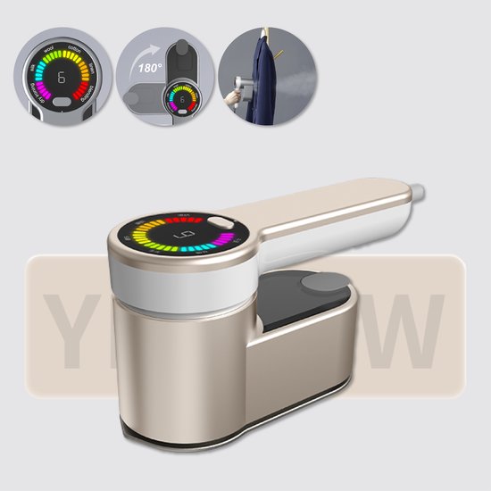 Colorful Sun® Draagbare Stoomstrijkijzer – 180° Draaibare Handgreep – 6 Temperatuurstanden – Digitaal Display – 120ML Waterreservoir – Voor Plat & Verticaal Strijken – Met Hittebestendige Voet – Reisstrijkijzer – Mini Strijkijzer – Geel