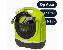 Aqua2go GD73 Mobiele Hogedrukreiniger Accu - Draadloze Hogedrukspuit 17 liter Tank 3 / 9 Bar voor onderweg - Terrasreiniger - Op Mountainbike MTB Fiets Auto Camping Caravan