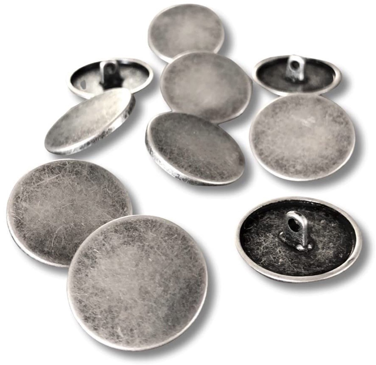 Platte metalen knopen, mat zilver, 10 mm, 15 mm, 18 mm, 20 mm, 22 mm of 25 mm (10 stuks) (22 mm)