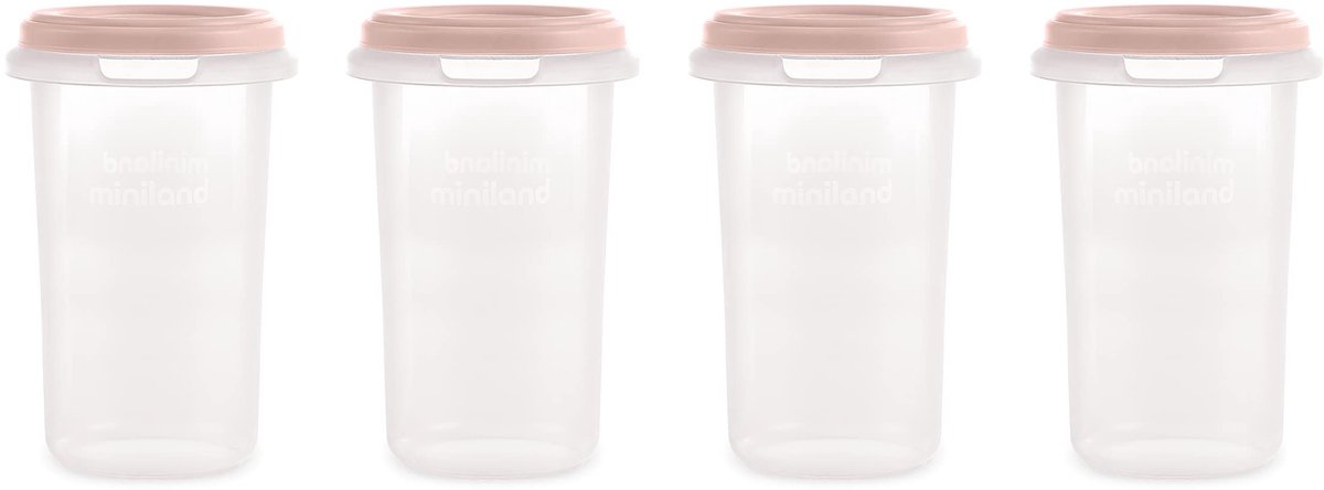 Miniland Set van 4 Hermisized Candy, 330 ml. Set van 4 luchtdichte bakjes met maatverdeling (4 x 330 ml), veilig, robuust en vaatwasser-, magnetron- en vriezerbestendig, Dolce-collectie.
