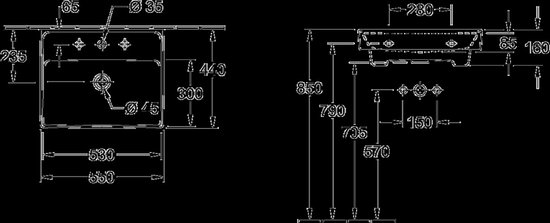 Lavabo 550x440 mm, avec trop-plein, trou de robinetterie, CeramicPlus, blanc alpin