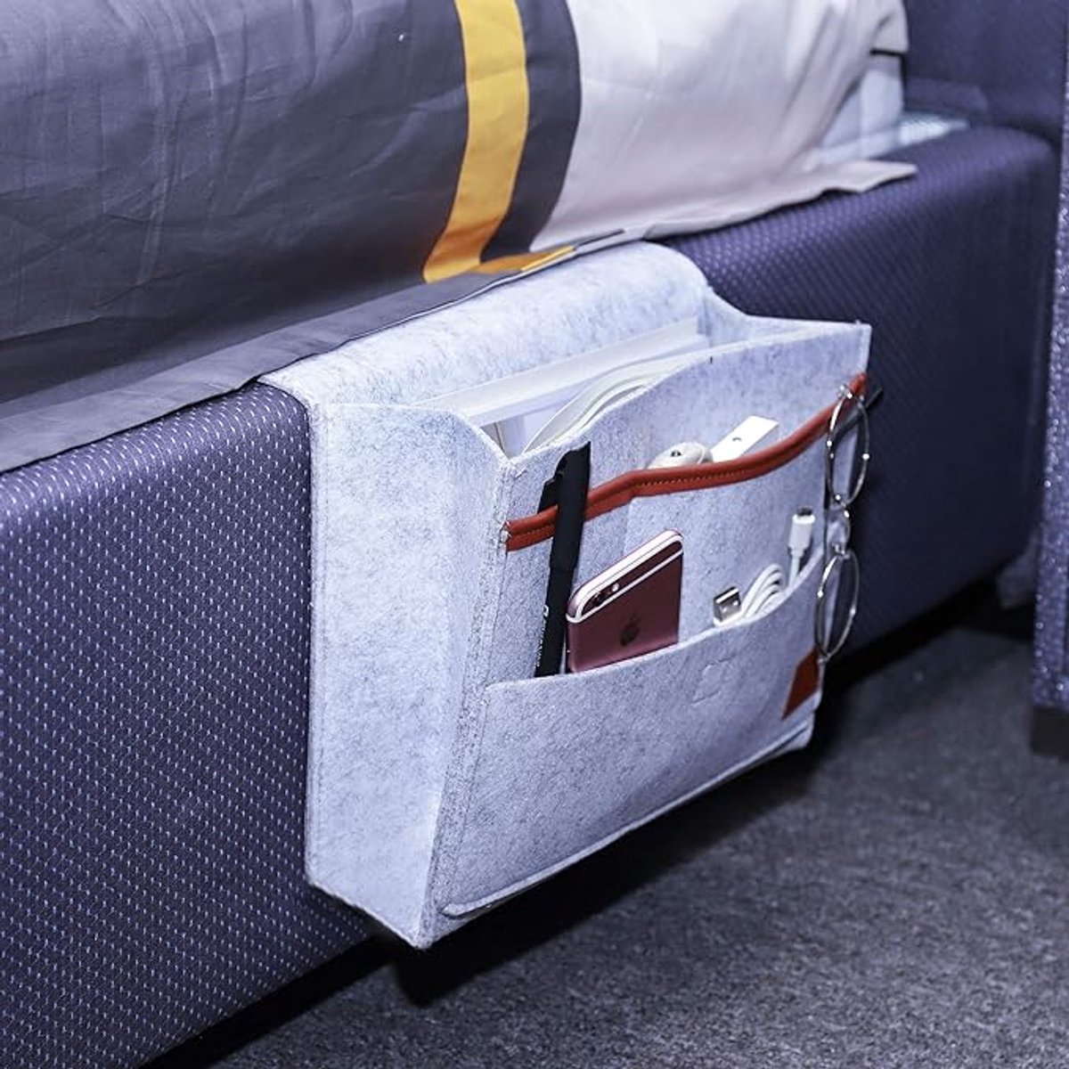 Bedtas om op te hangen, bedplank om op te hangen, 2 stuks opbergtas aan het bed met