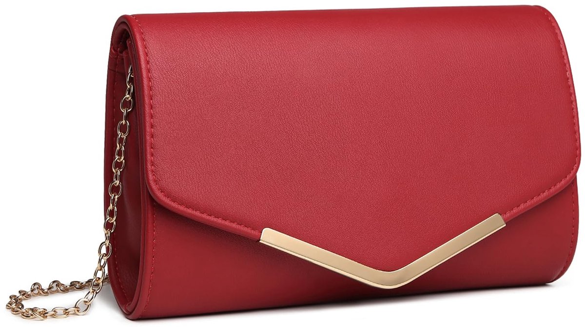 Miss Lulu Dames Envelop Clutch Elegante Avondtas Bruidstas Envelop Clutch Handtas met Ketting voor Bruiloft Feest Prom Rood