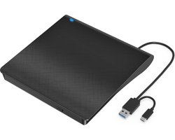 Extern CD- DVD-Station, External CD-R/RW Drive Brander USB 3.0 en Type-C, Draagbare Externe DVD Rom Speler Geschikt Geschikt voor Laptop/PC/Mac OS/ASUS/Samsung/Windows 11/10/98/8/7/Vista/XP/2003/Linux/iOS Zwart