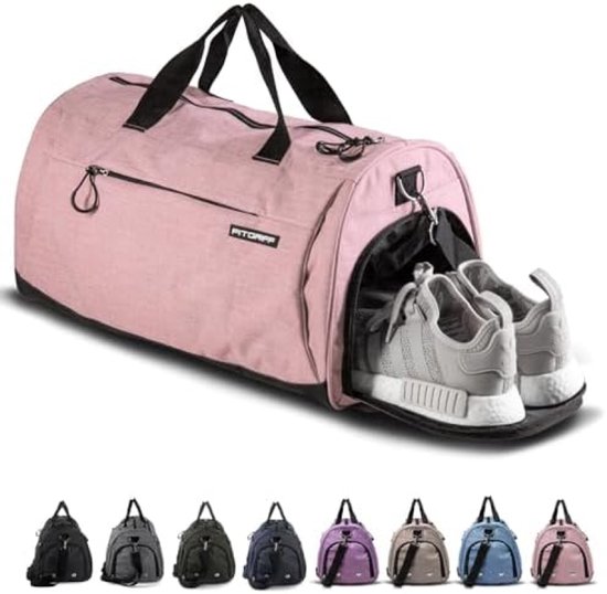 Fitgriff® Sporttas & Reistas V1 met Schoenenvak en Natvak – Travel Bag voor Heren en Dames – Tas voor Reizen, Gym, Fitness en Outdoor (Mulberry, 48 x 26 x 25 cm (Small