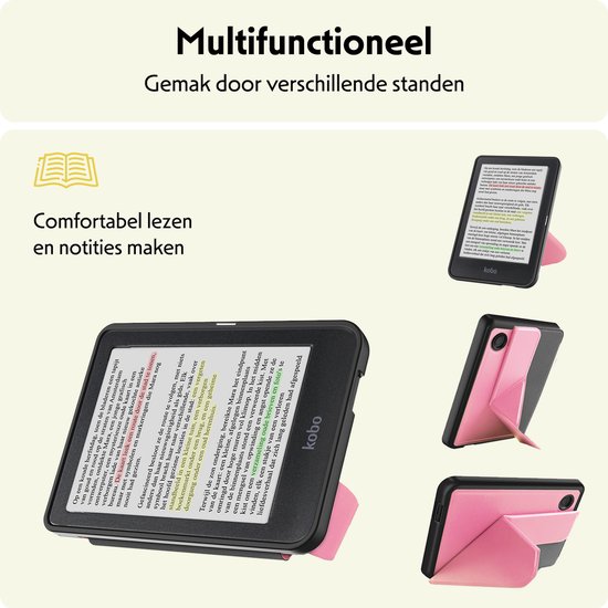 Hoesje Geschikt voor Kobo Clara Colour Hoes Bescherm Hoesje Case Sleep Cover Trifold Met Screenprotector - Hoes Geschikt voor Kobo Clara Colour Hoesje - Roze van Accezz — afbeelding 3