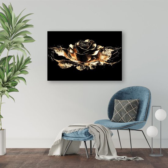 Motif rose dorée scintillante - Tableaux sur verre rose - Décoration murale fleur en verre - Abstrait - Peintures sur acrylique - Décoration murale champêtre - verre acrylique 75x50 cm