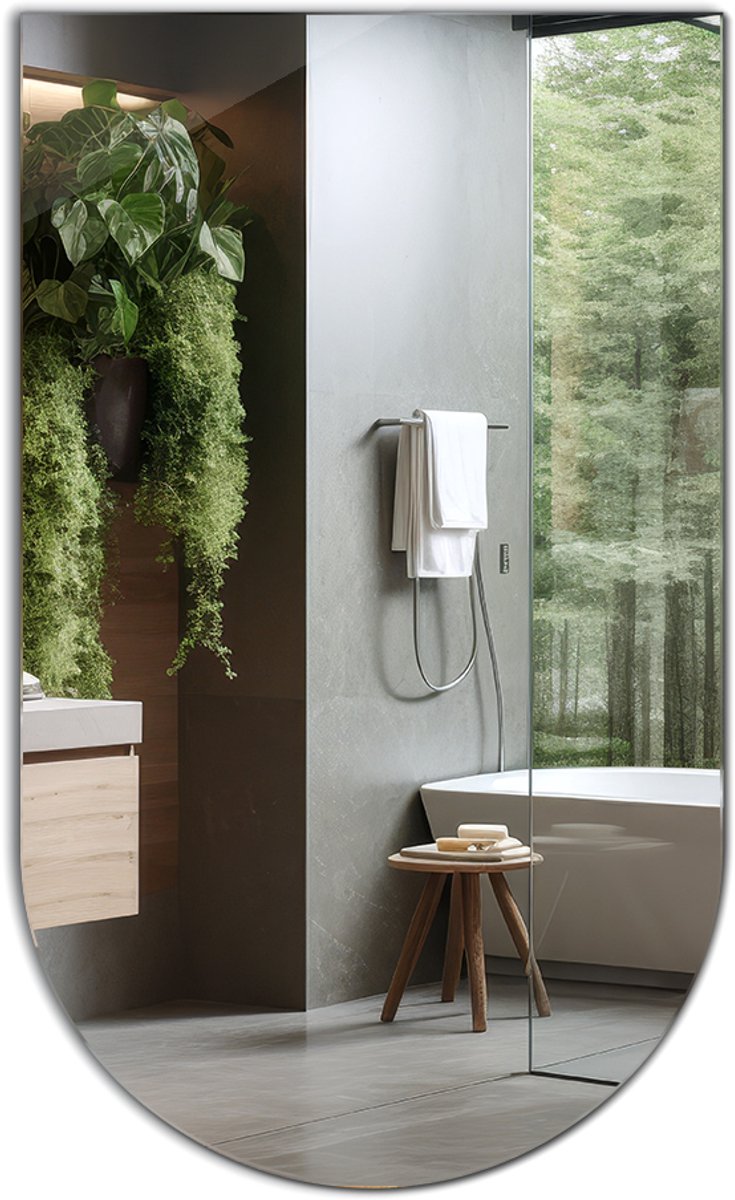 Tulup Spiegel – Grote wandspiegel met asymmetrisch afgeschuinde ovale vorm – 50×90 cm – Design halspiegel – Loft stijl interieurspiegel – Decoratieve glazen wandoplossing