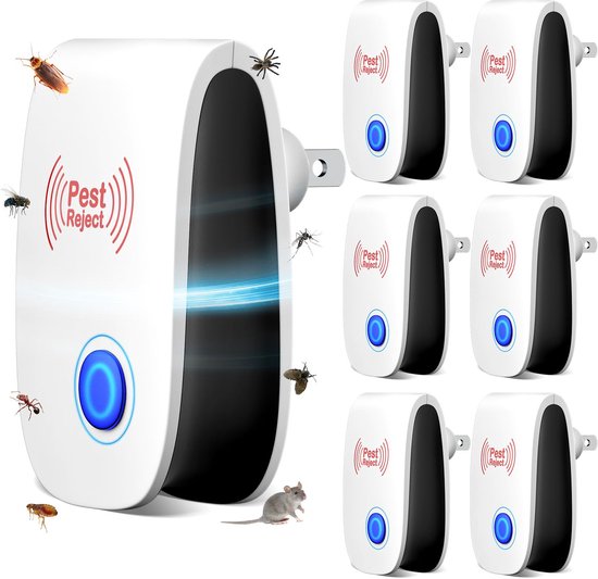 6 stuks Ultrasoon ongedierteverjager - Muizenverjager - Veilig, stil, energiezuinig - Elektronische plug-in voor knaagdieren, muggen, kakkerlakken, spinnen, mieren, enz. - Geschikt voor thuis, kantoor en magazijn