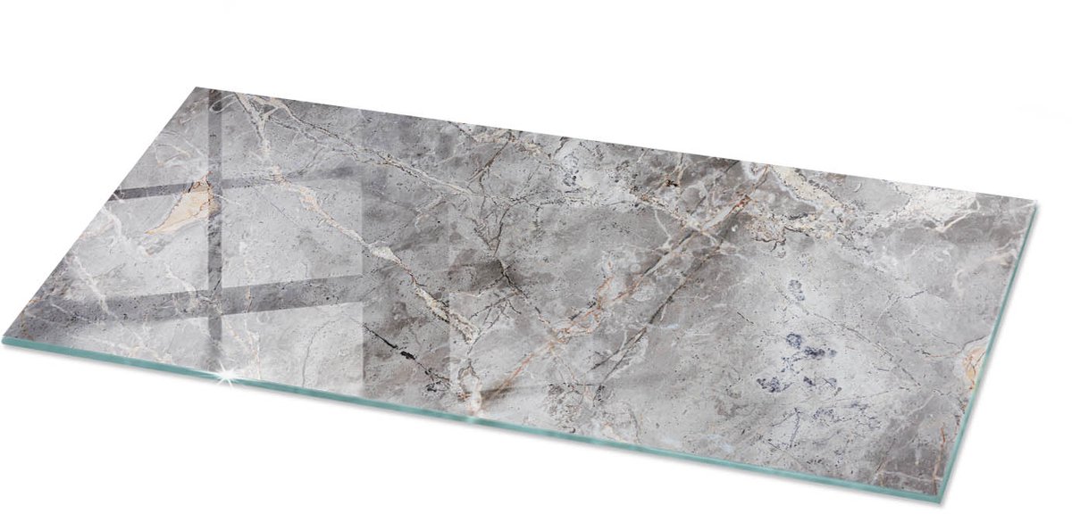 Tulup Tafelblad Glas - Natuurlijk Marmerpatroon Glazen Plaat - 125 cm x 50 cm - Grijs Glasplaat Tafel - Rechthoekig Tafelblad Glas - Glazen Tafelblad voor Tuin of Terrastafels - Gehard Glas