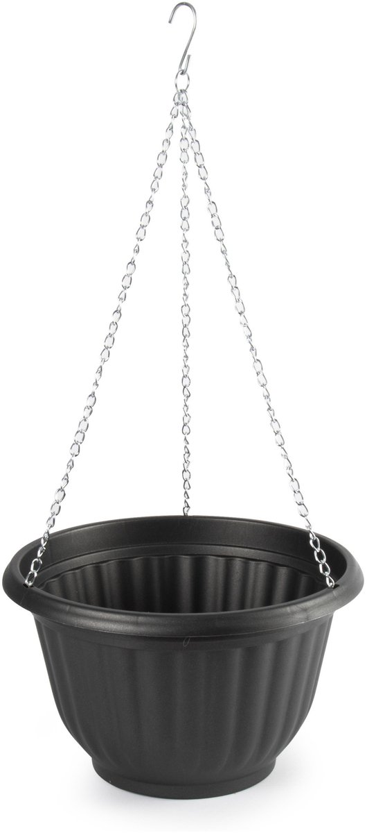 Hangpot + Muurhaak Trani - antraciet - D20 cm - kunststof - metaal - tuinaccessoires