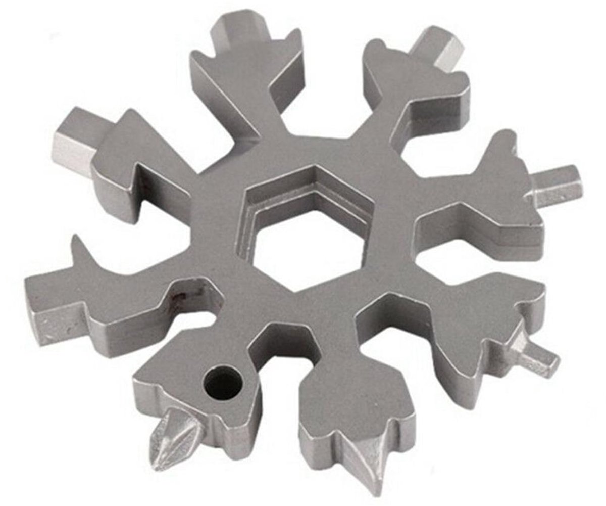 18-in-1 Snowflake Multitool Kaart- Roestvrijstalen Fiets Multifunctioneel Gereedschap Draagbare Schroevendraaier Flessenopener Ringsleutel Inbussleutel voor Buiten (Zilver)