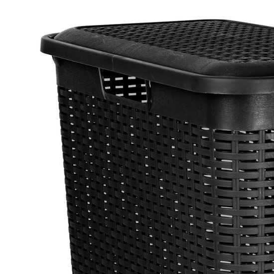 LAUWG - Wasmand met de hand gevlochten, waszak van synthetisch rotan, met deksel en