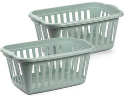 Plasticforte Wasmand - 2x - groen - kunststof - 40 liter - 60 x 40 x 26 cm - manden voor wasgoed - huishouden - opbergmand