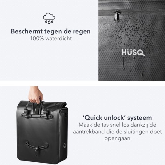 HÜSQ Fietstas - enkele Fietszak van 31 Liter - Sterk en Waterdicht - Laptop Bescherming - Afneembaar - Schouderband - Zwart van HÜSQ — afbeelding 5
