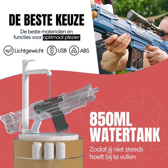Pistolet à Eau électrique Automatique – Portée 8-12 M – 40 Min D’autonomie – Pour Enfant 3-6 Ans