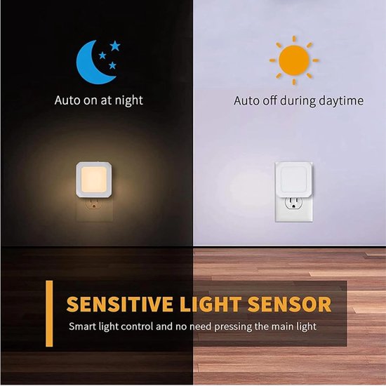Nachtlamp - ledlamp - LED-nachtlampjes voor in het stopcontact - 2 stuks - met automatische schemer- tot dageraadsensor - verstelbare warmwitte nachtlampjes - voor kinderkamers, slaapkamers, keuken, gangen van Ecomoods — afbeelding 4
